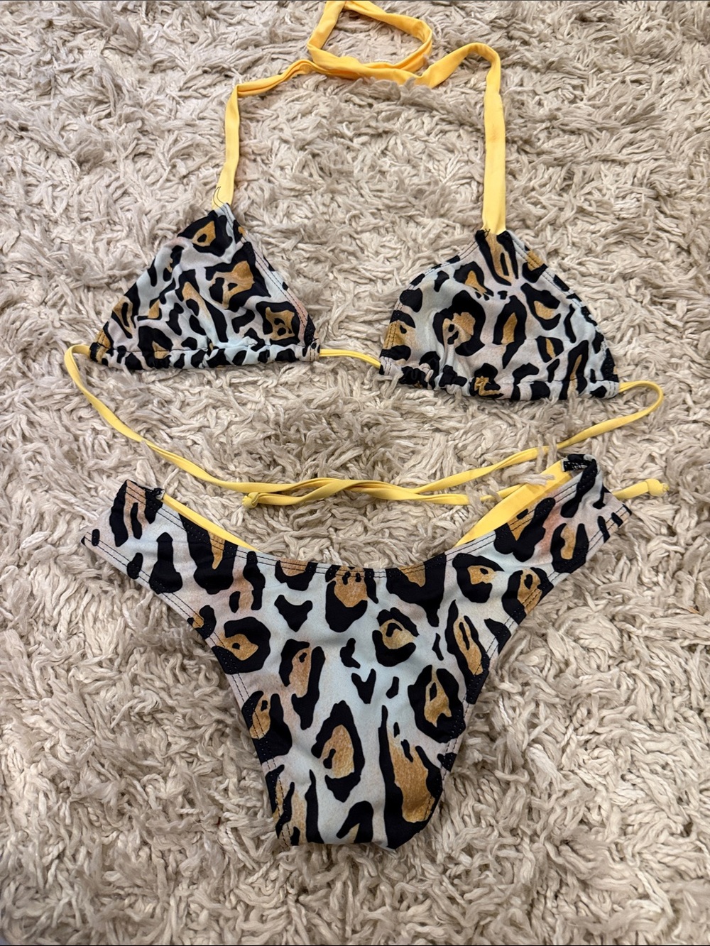 Leopard Print Triangle Bikini with Yellow Ties